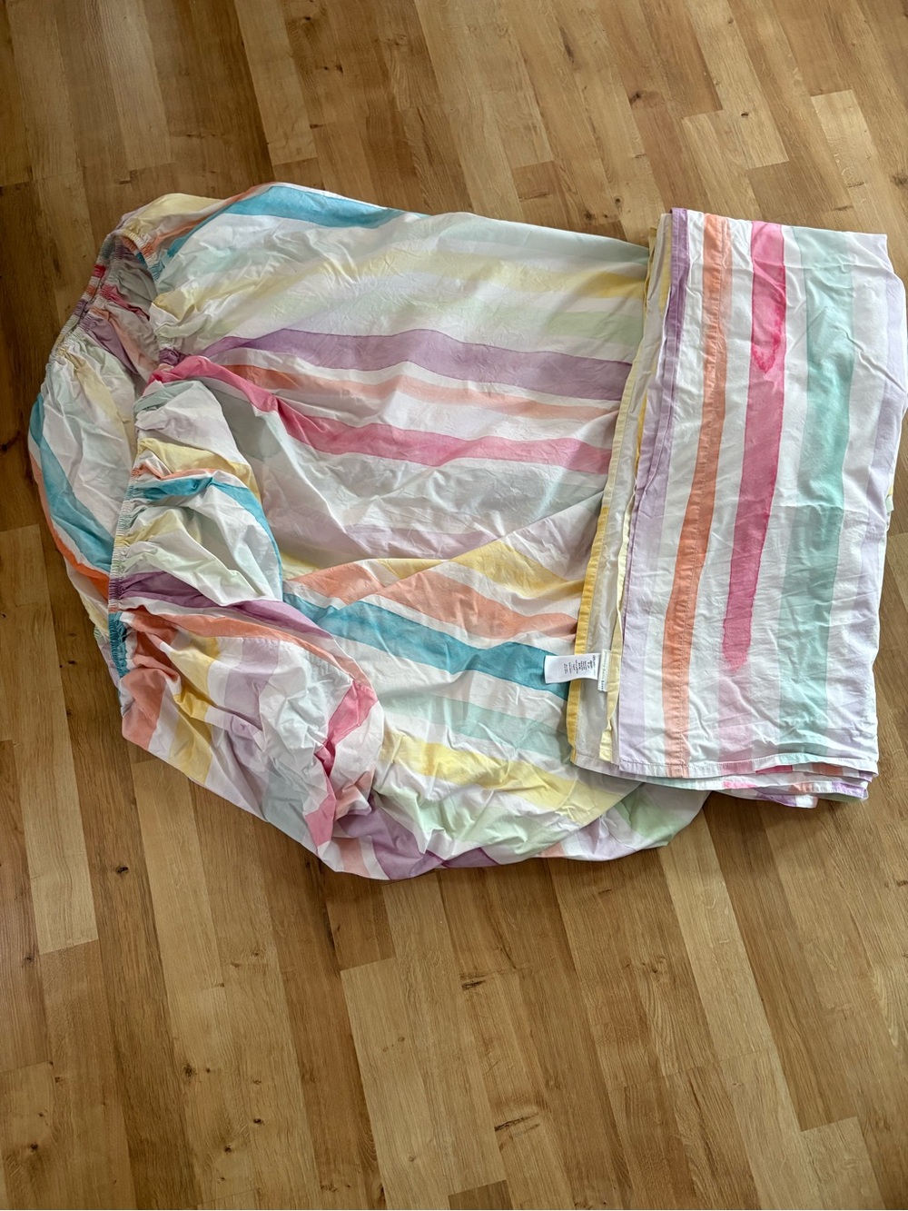 Pottery Barn Kids Rainbow Striped Queen size Sheet Set 100% Cotton No Pillowcase